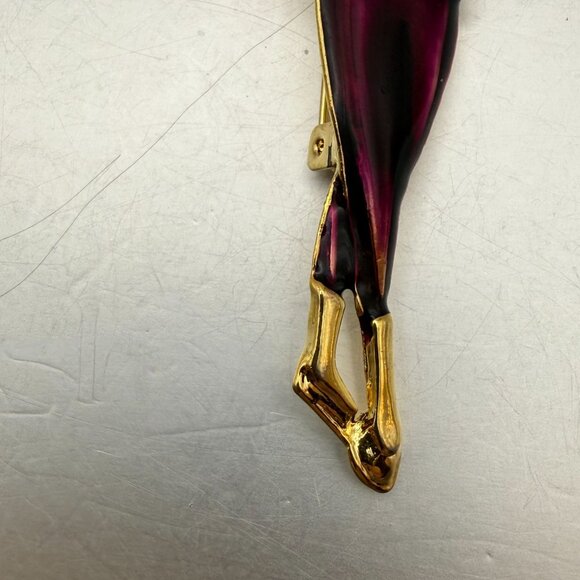 Vintage Art Deco Style Enamel Figural Lady Brooch Rhinestone Accent - Picture 6 of 6